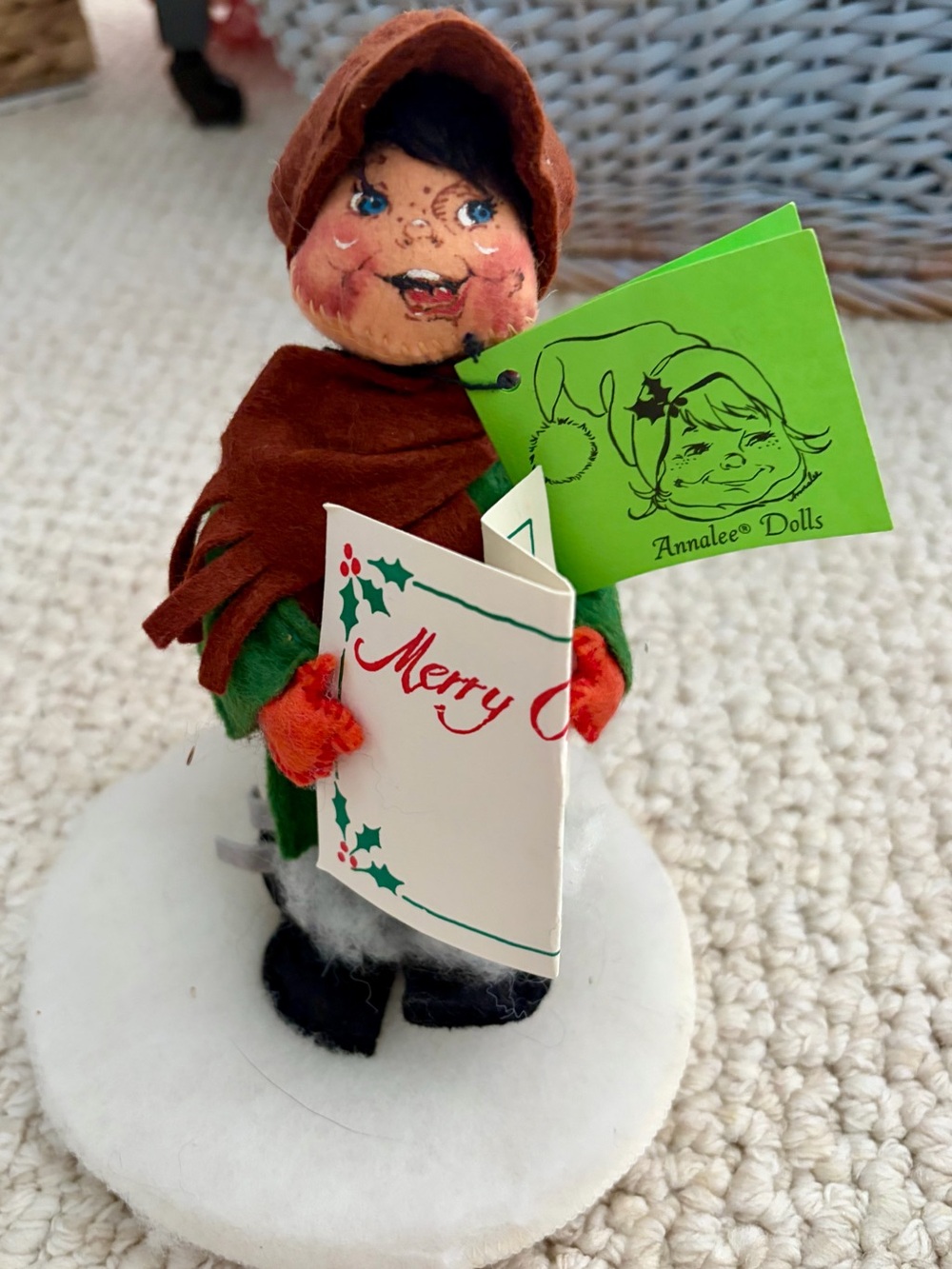 Annalee Brown Green Orange Holiday Caroler Doll